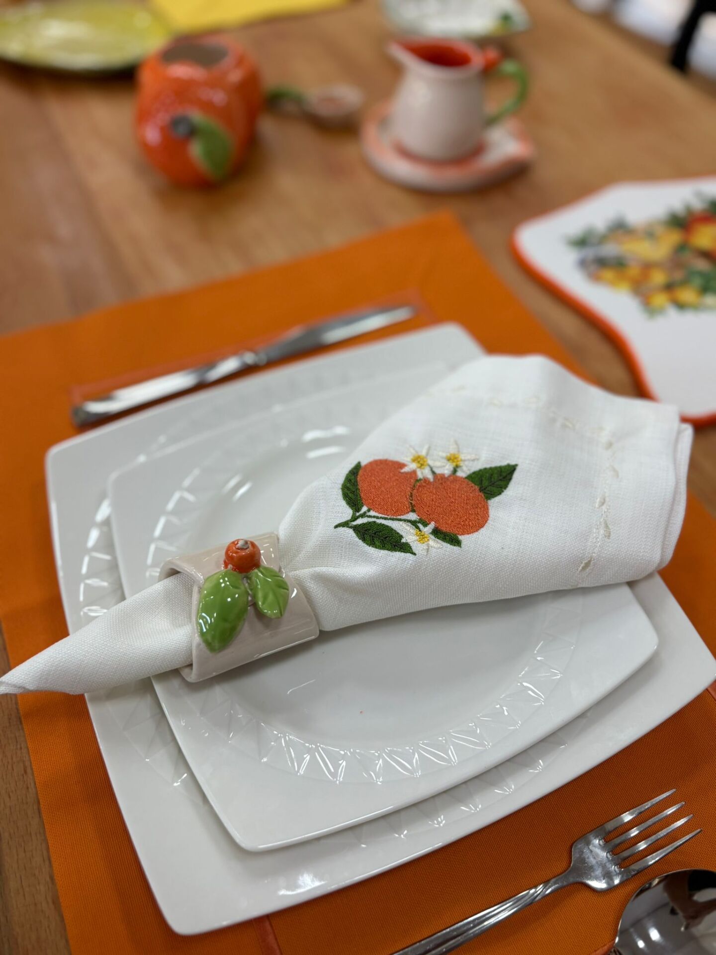 Portakal Nakışlı 4'lü Amerikan Seti